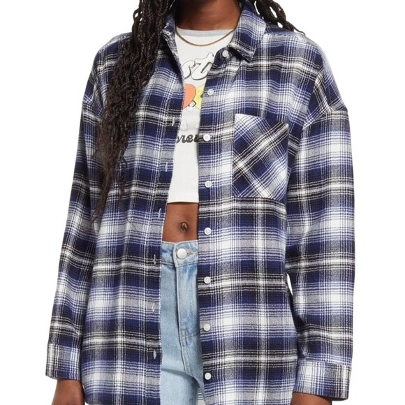Banana Republic Boyfriend Oversized Plaid Shirt 2022 Blue Plaid Size S - Picture 5 of 13